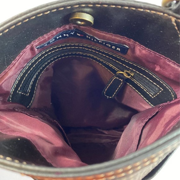 Tommy Hilfiger Womens Crossbody Bag Gray Brown Houndstooth Pocket Logo - Picture 3 of 5